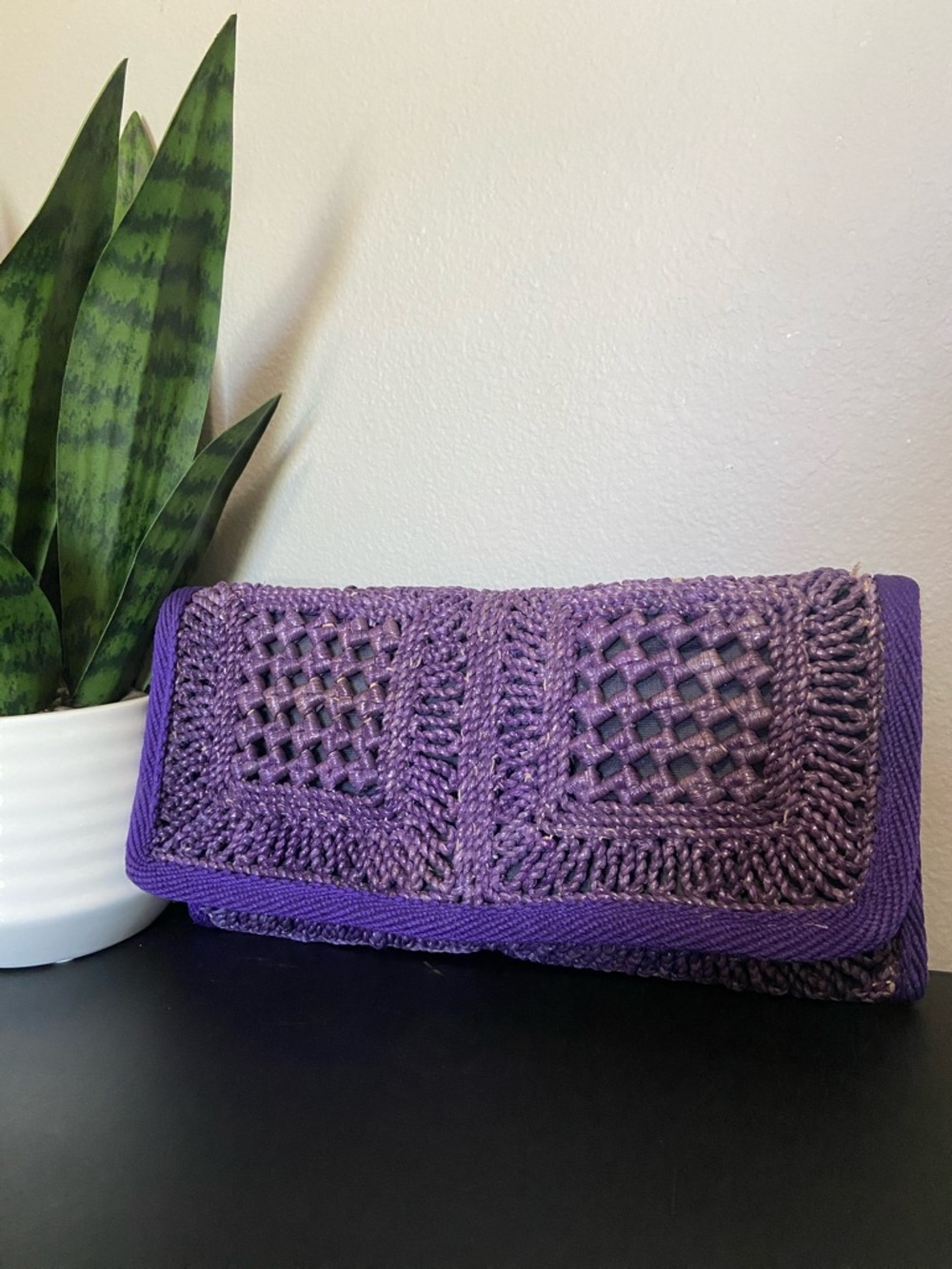 Vintage Woven Purple Women's Clutch with Textured Panel Detailing
